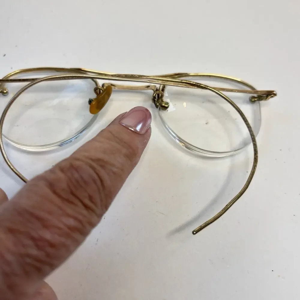 Antique Bausch & Lomb 1/10 12K GF Rimless Round Eyeglasses Bifocals w Case